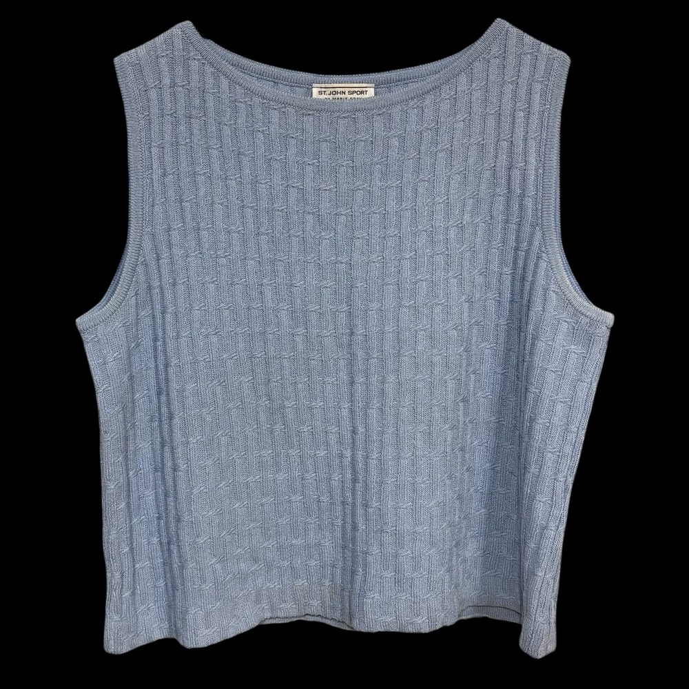 NWOT St. John Sport Textured Blue Sleeveless Knit Tank - Sz L